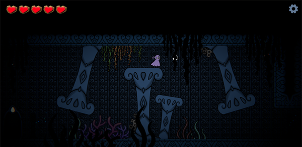Abyssal game screenshot with the protagonist exploring an underwater cavern.