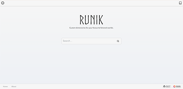 Runik landing page with prominent search bar.